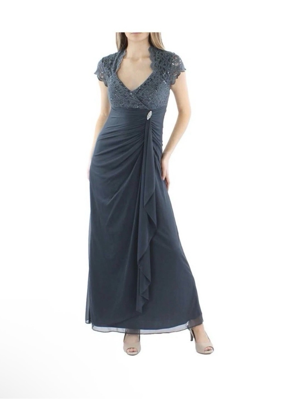 Betsy & Adam Size 18 Gray Lace Embellished Formal Evening Gown NWT GALA MOB/MOG